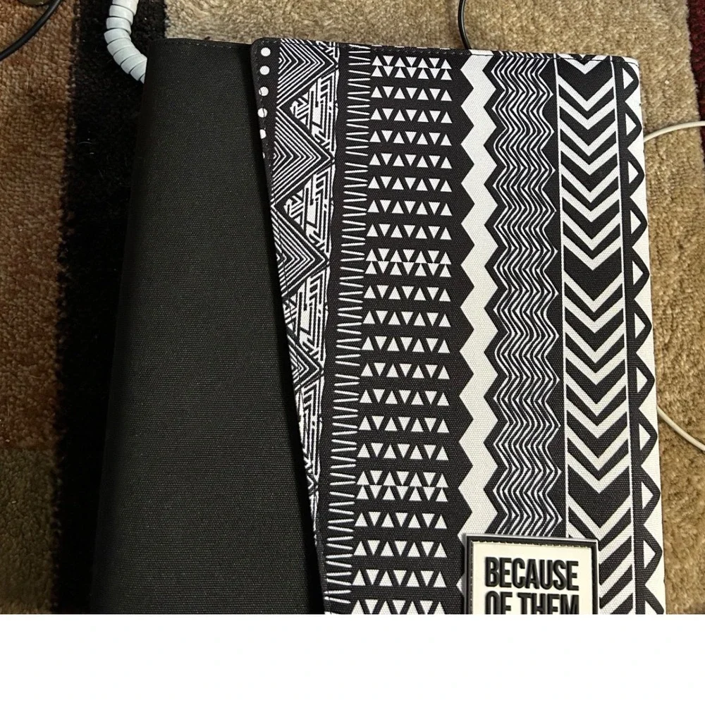 Because‎ Of Them We Can Fabric Binder Cover Black White Tribal Geometric Pattern